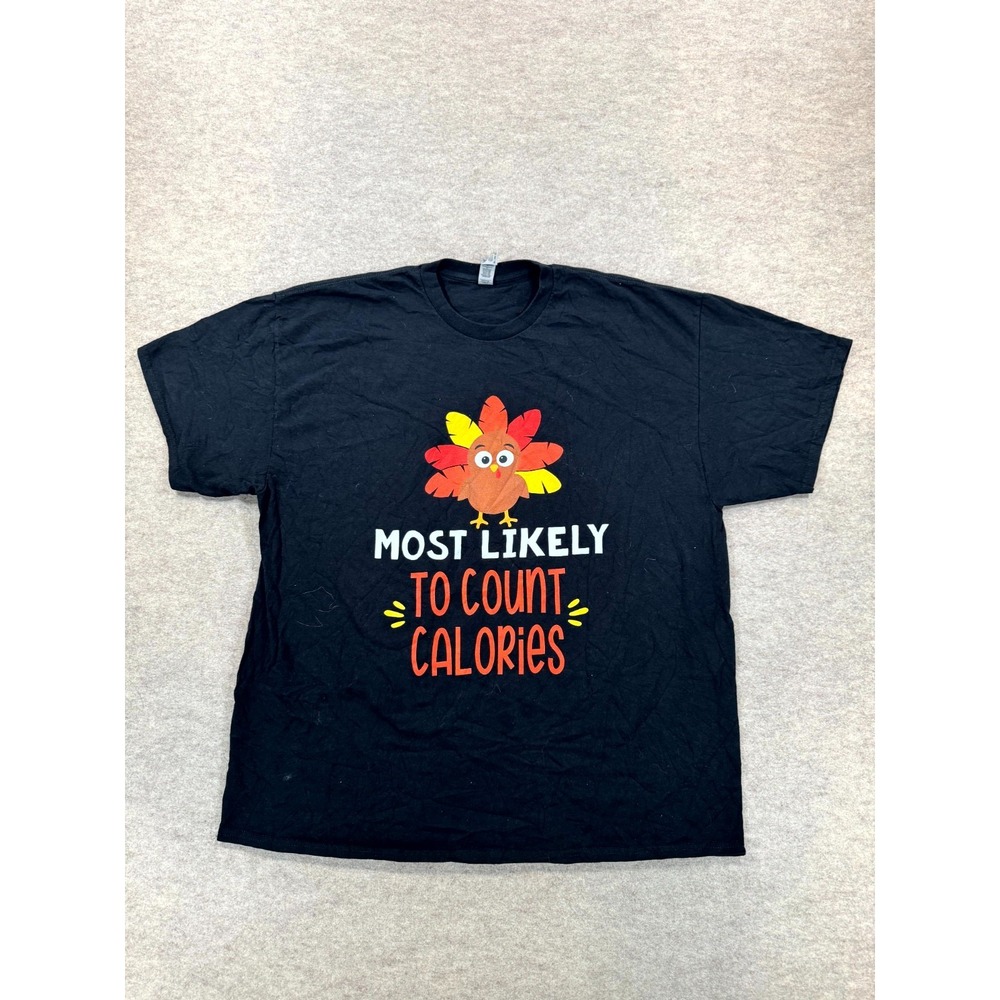 Gildan Most Likely To Count Calories T Shirt Mens 2XL Black Graphic Print Cotton